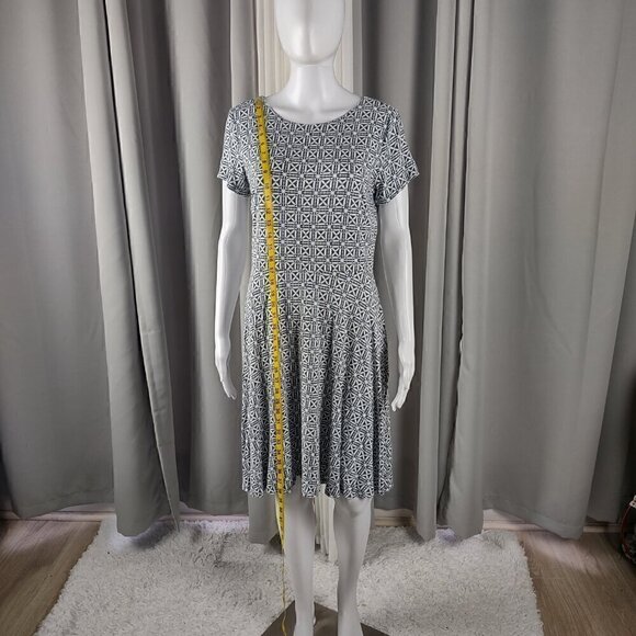 Loft Women's Blue White Geometric Print Short Sleeve Crew Neck Mini Dress Size 6 - Picture 5 of 10